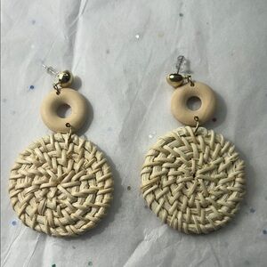Woven Rattan Circle Earrings